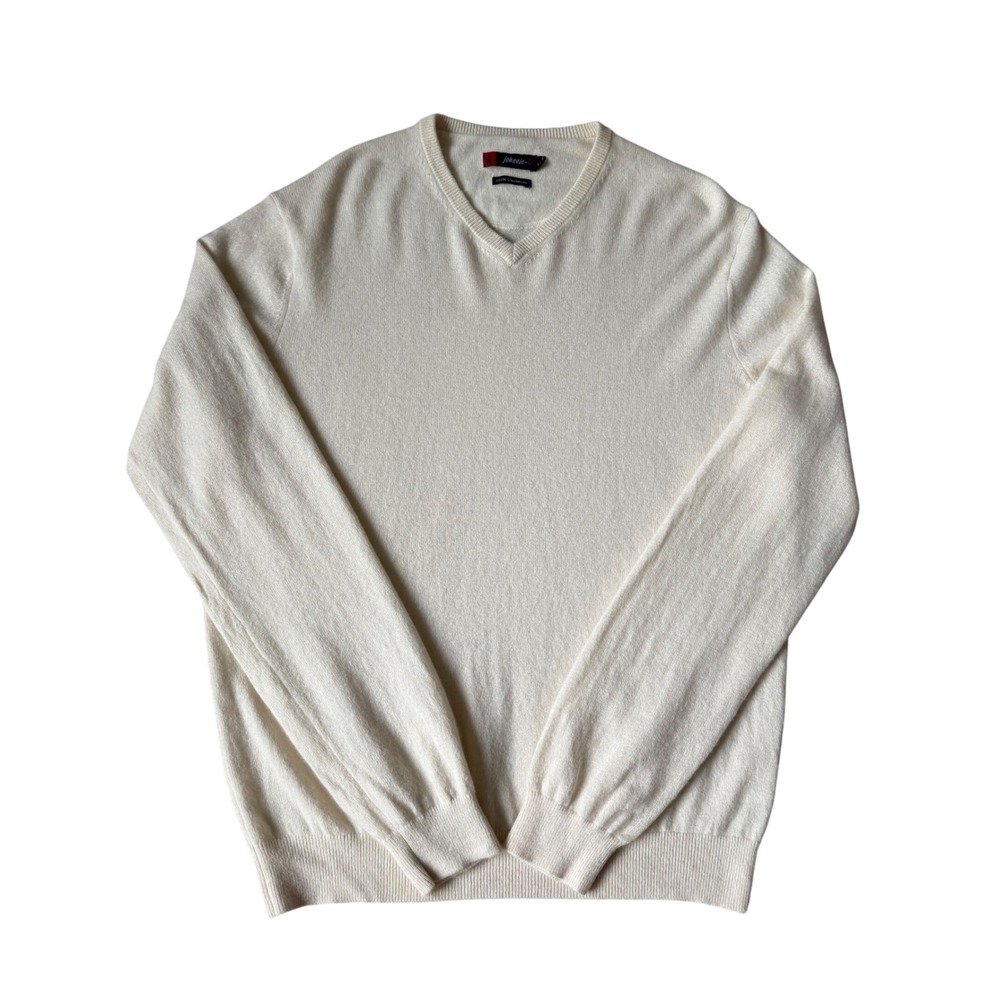 Johnnie-O Men's Sweater 100% Cashmere V-Neck Slim Fit Cream Ivory Large
